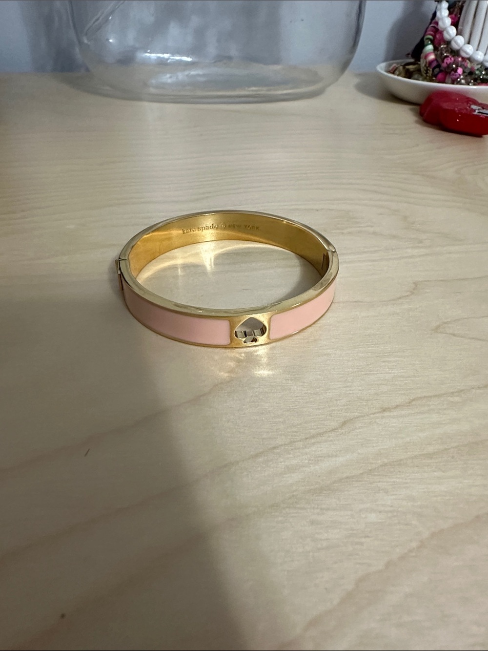 kate spade Pale Pink Enamel Gold-Tone Hinged Bangle Bracelet